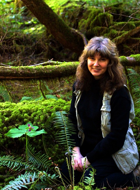 Lorelei and a trillium, in ‘Oz’, “our old growth (>250 yrs) chronosequence study plot in Polk County.”